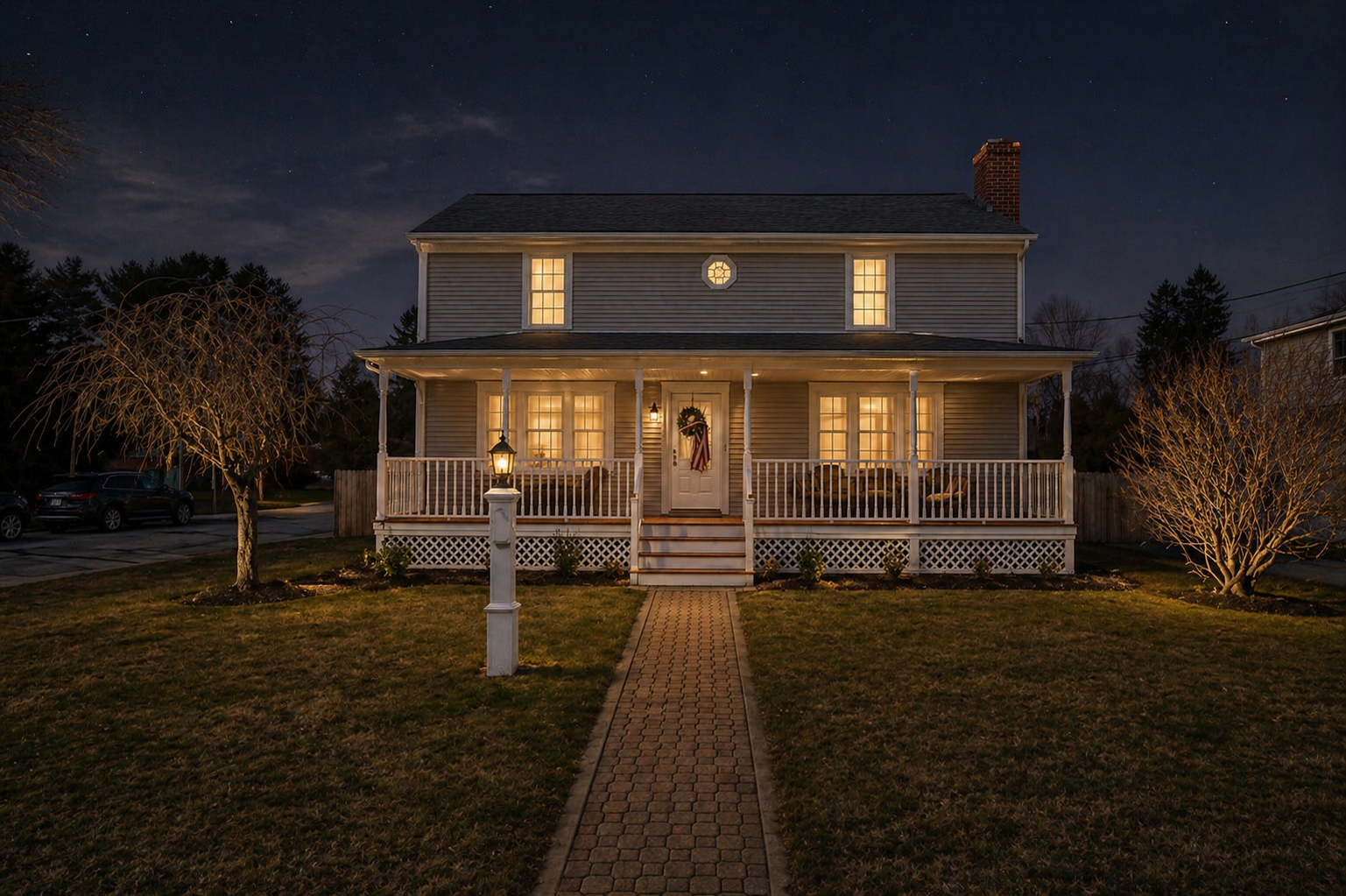 Day-to-dusk conversion of a house exterior